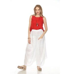 White Elastic Waist designer Wide Leg Pockets Pant